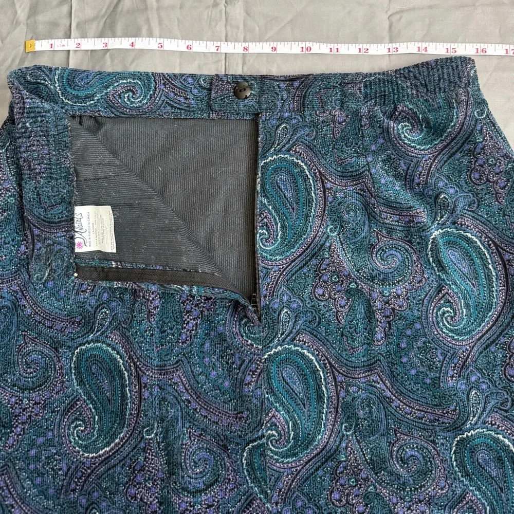 D’Allaird’s Paisley Corduroy Midi Skirt | Teal Purple | Made in Canada | 12 - Picture 4 of 5